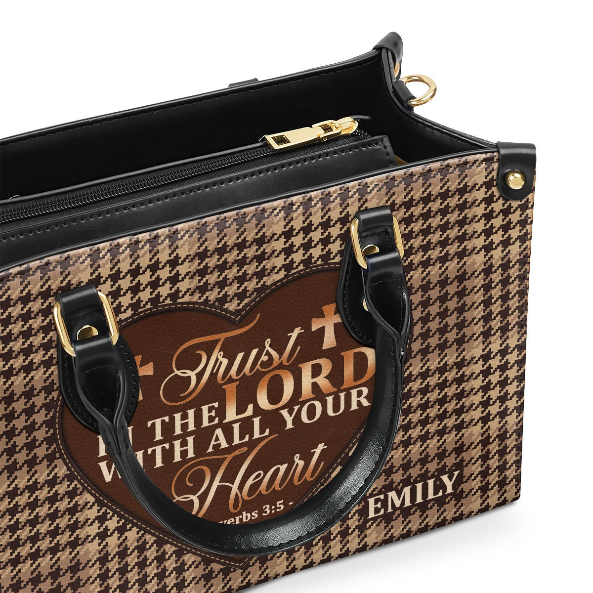 Personalized Christian Leather Handbag, Trust in the Lord With All Your Heart Proverbs 3:5 Purse, Faith Gift for Women BLAF36